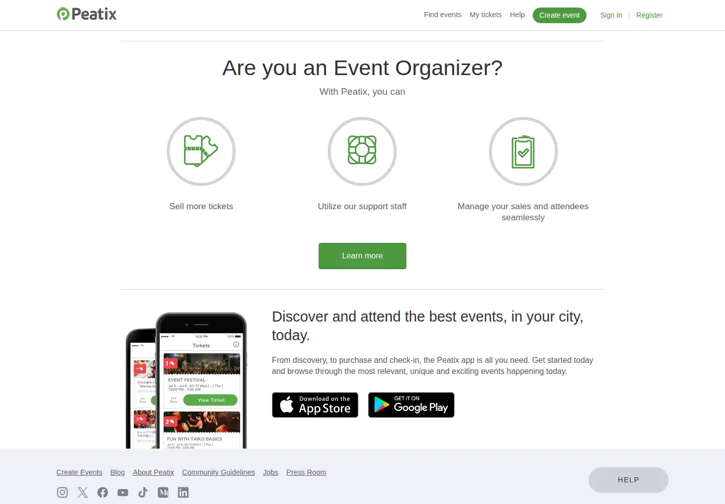 Screenshot of peatix.com
