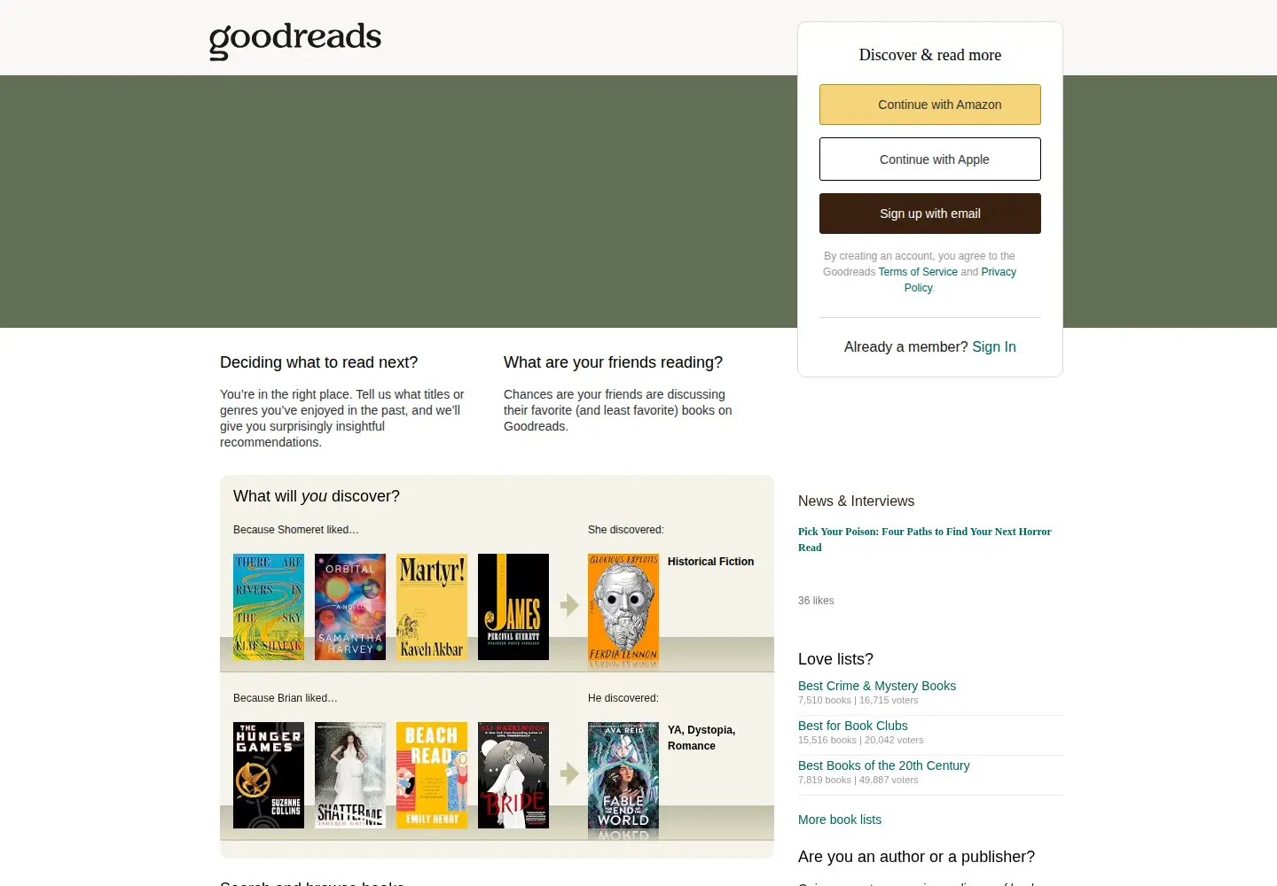 Screenshot of goodreads.com