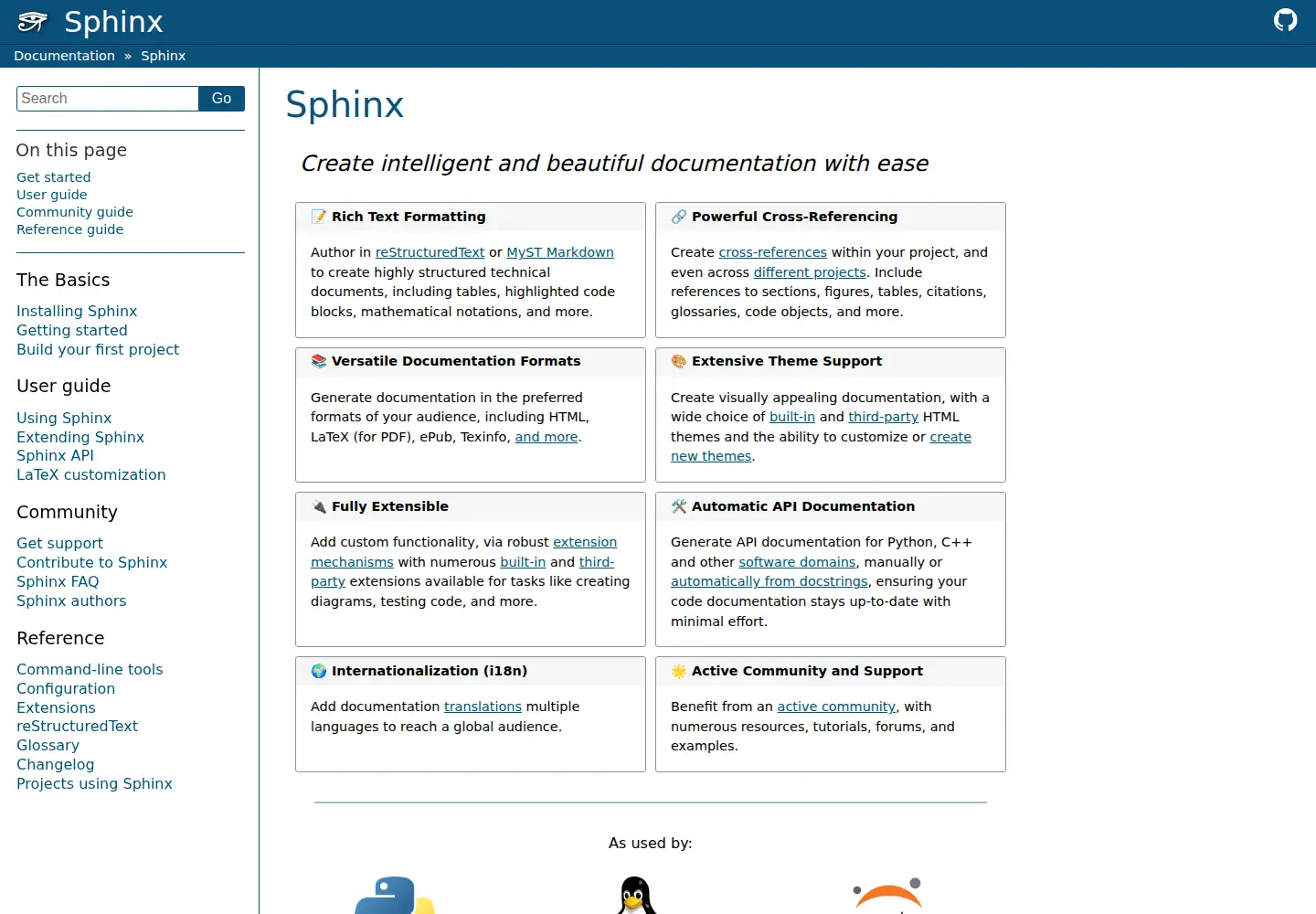 Screenshot of sphinx-doc.org
