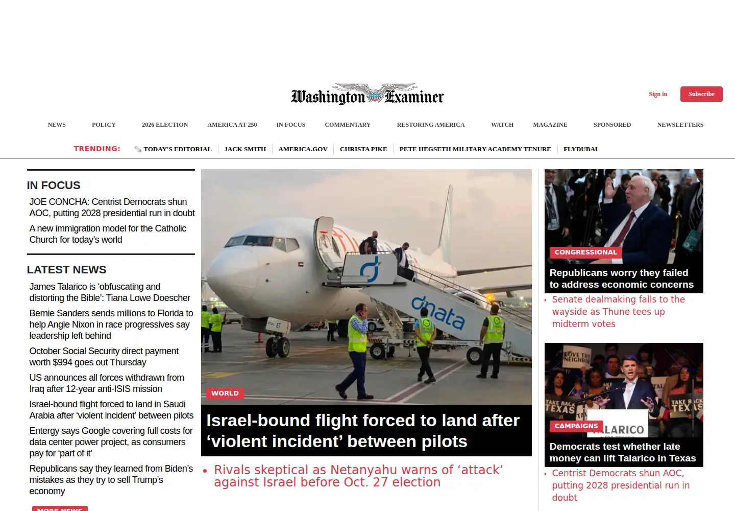Screenshot of washingtonexaminer.com
