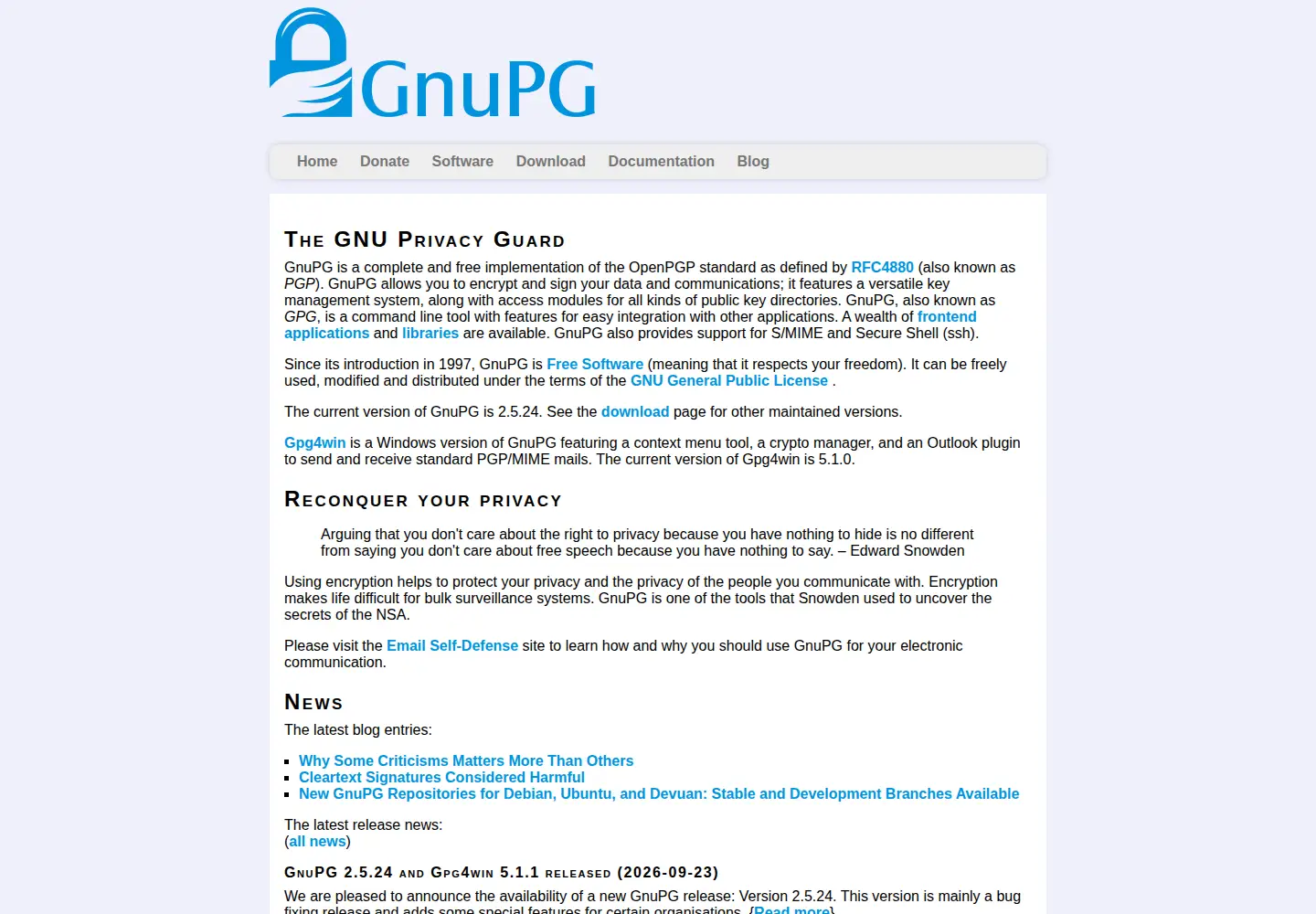 Screenshot of gnupg.org