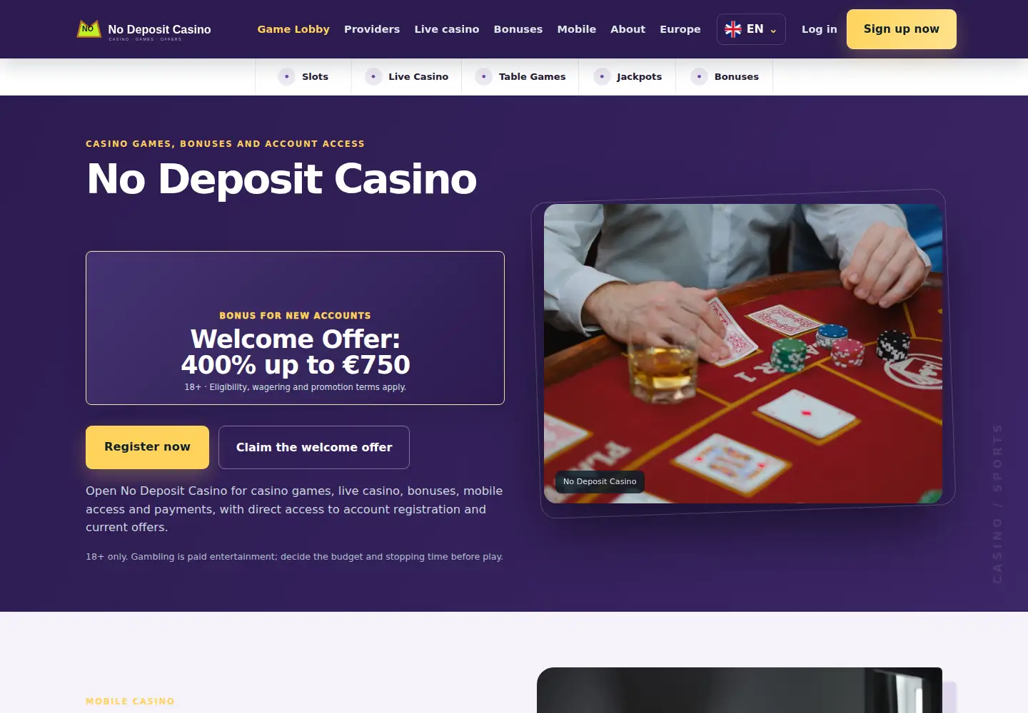 Screenshot of nodepositonlinecasino.eu