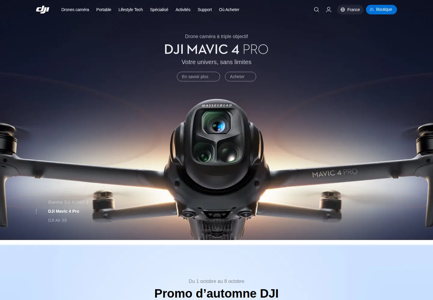 Screenshot of dji.com