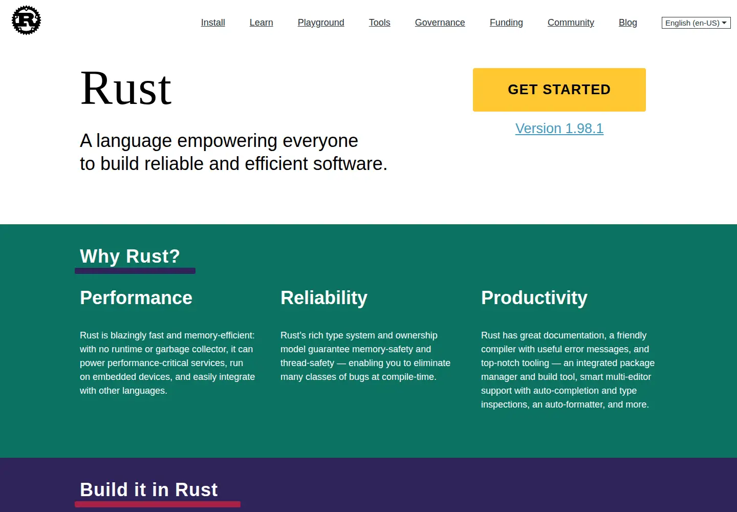 Screenshot of rust-lang.org