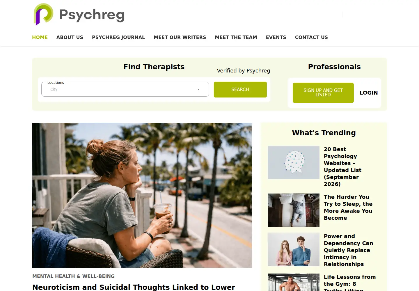Screenshot of psychreg.org