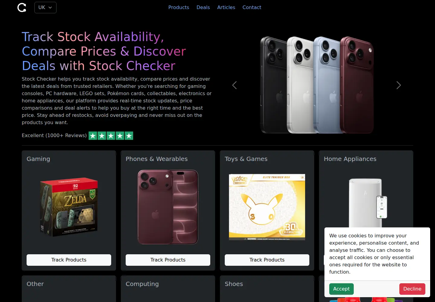 Captured homepage of stock-checker.com in the current scan