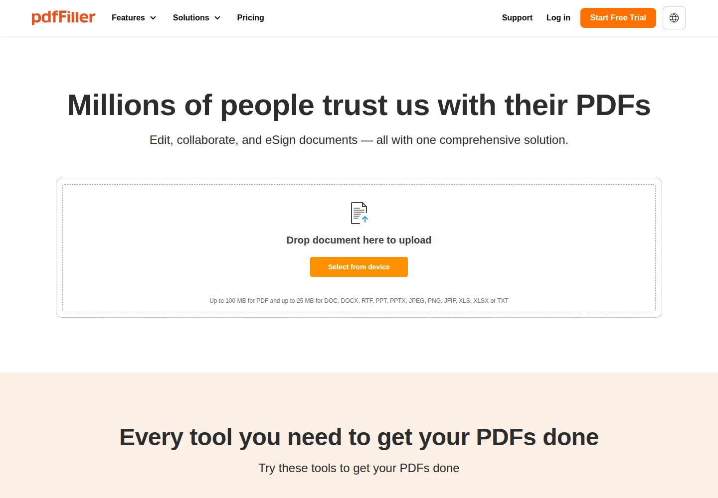 Screenshot of pdffiller.com
