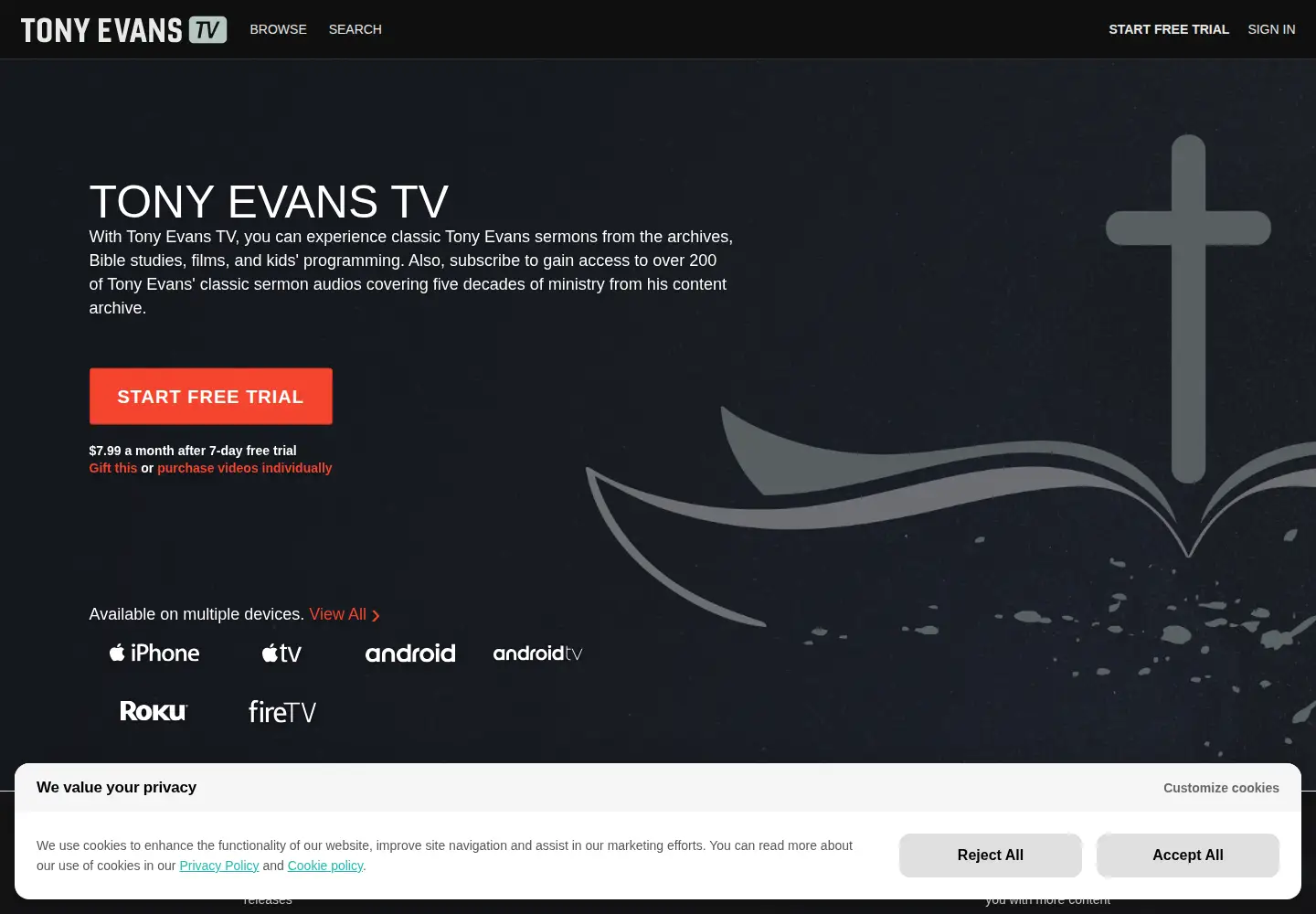 Captured homepage of tonyevanstv.com in the current scan