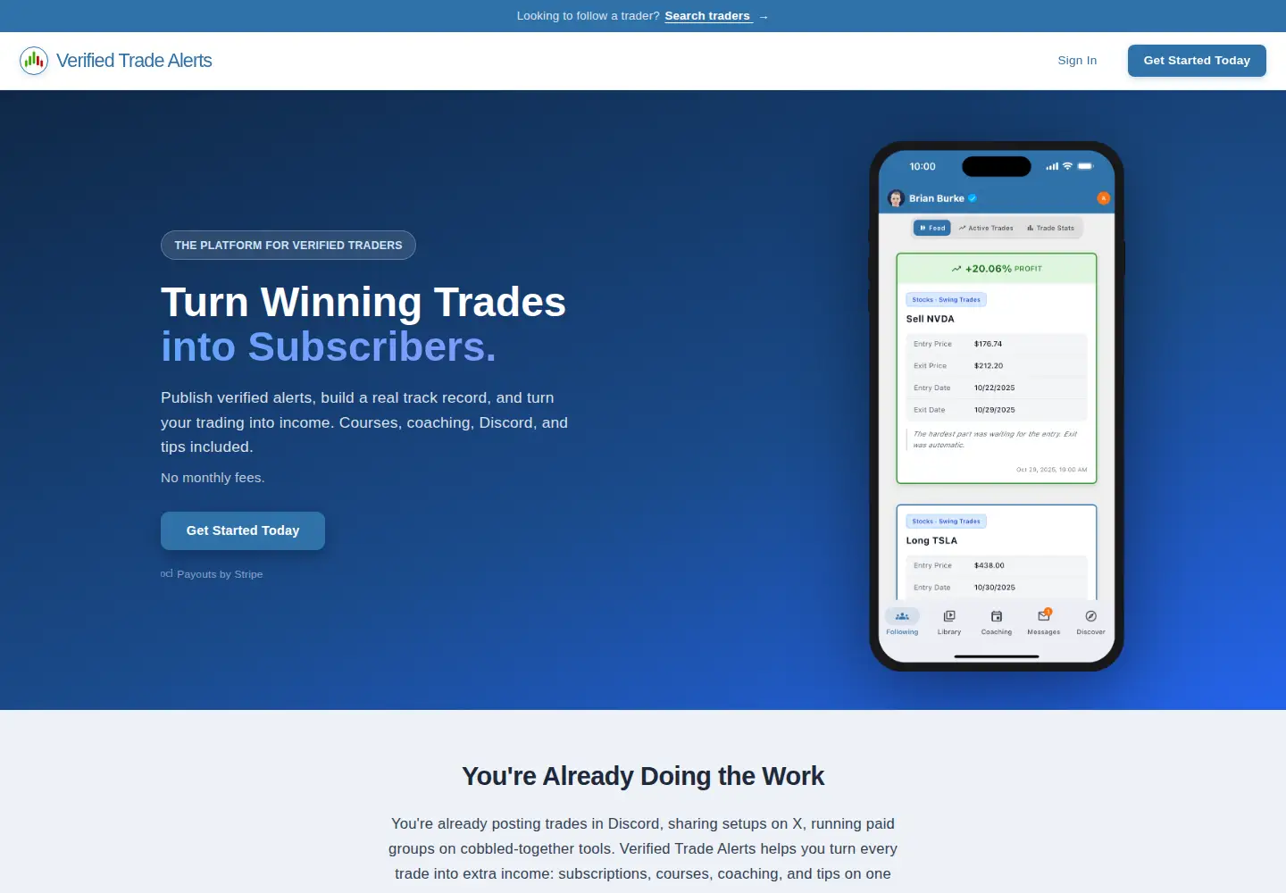 Screenshot of verifiedtradealerts.com