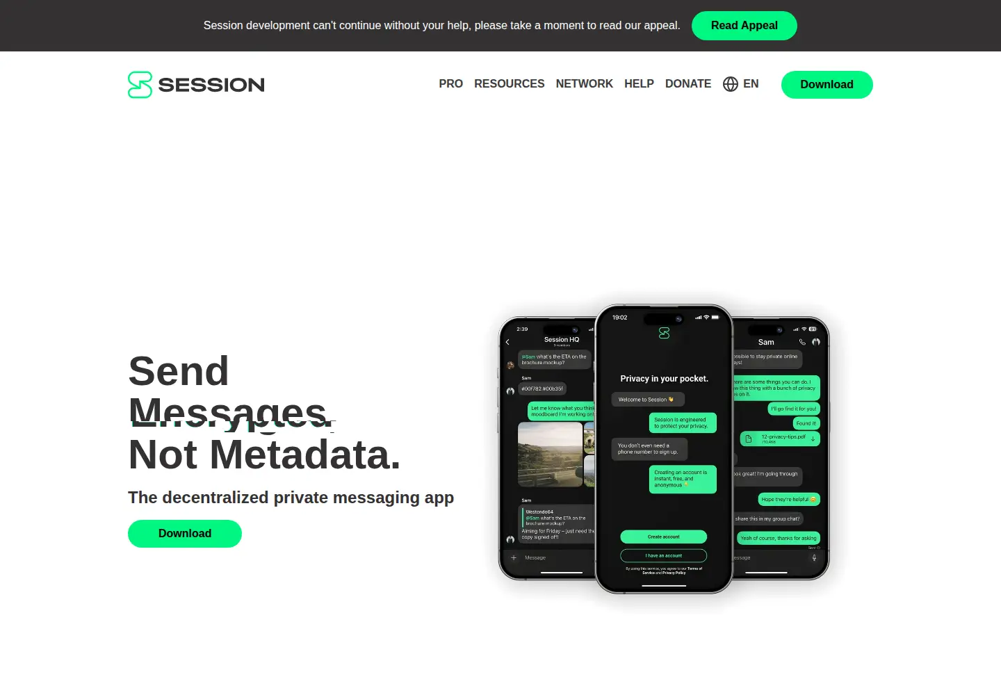 Screenshot of getsession.org