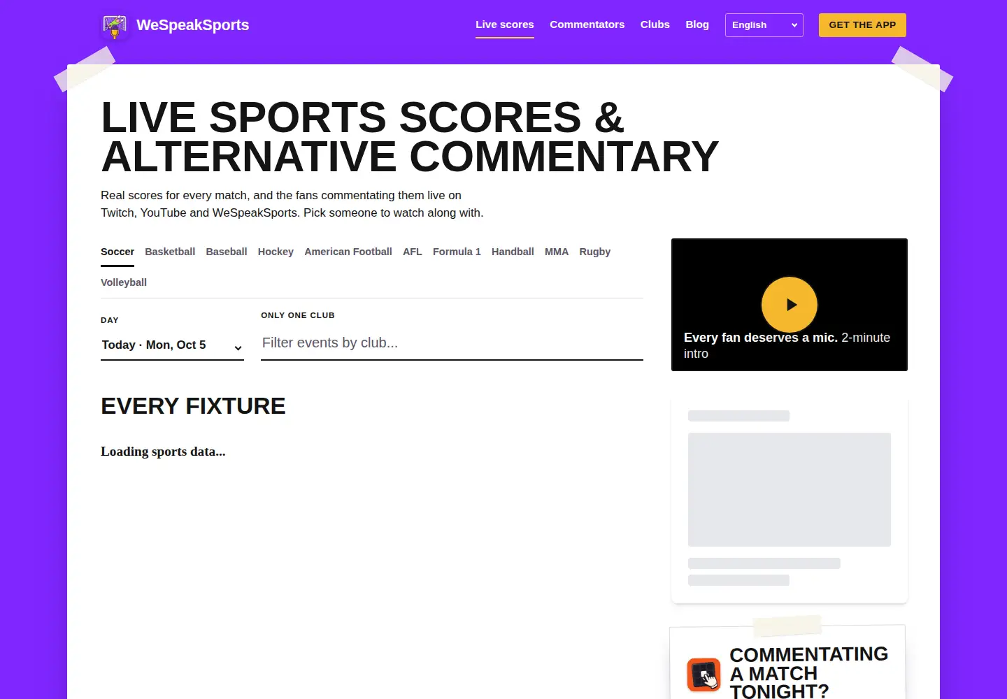 Screenshot of wespeaksports.com