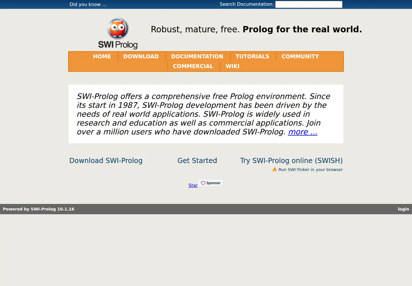 Captured homepage of swi-prolog.org in the current scan