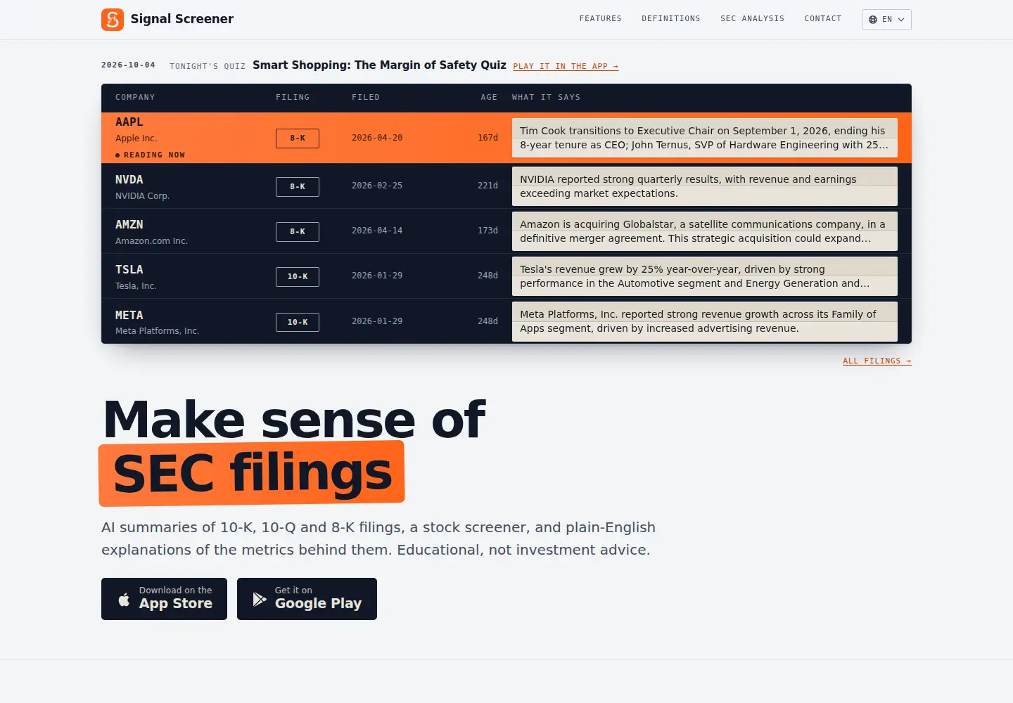 Screenshot of signalscreener.fr