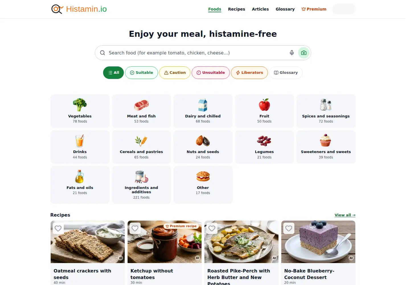 Captured homepage of histamin.io in the current scan
