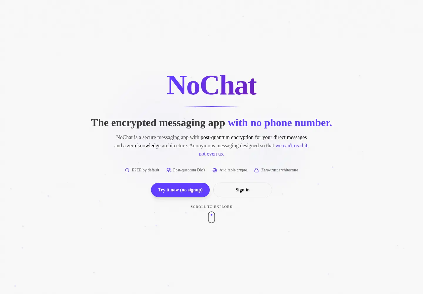 Captured homepage of nochat.io in the current scan