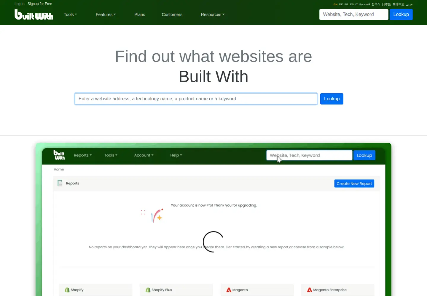 Screenshot of builtwith.com