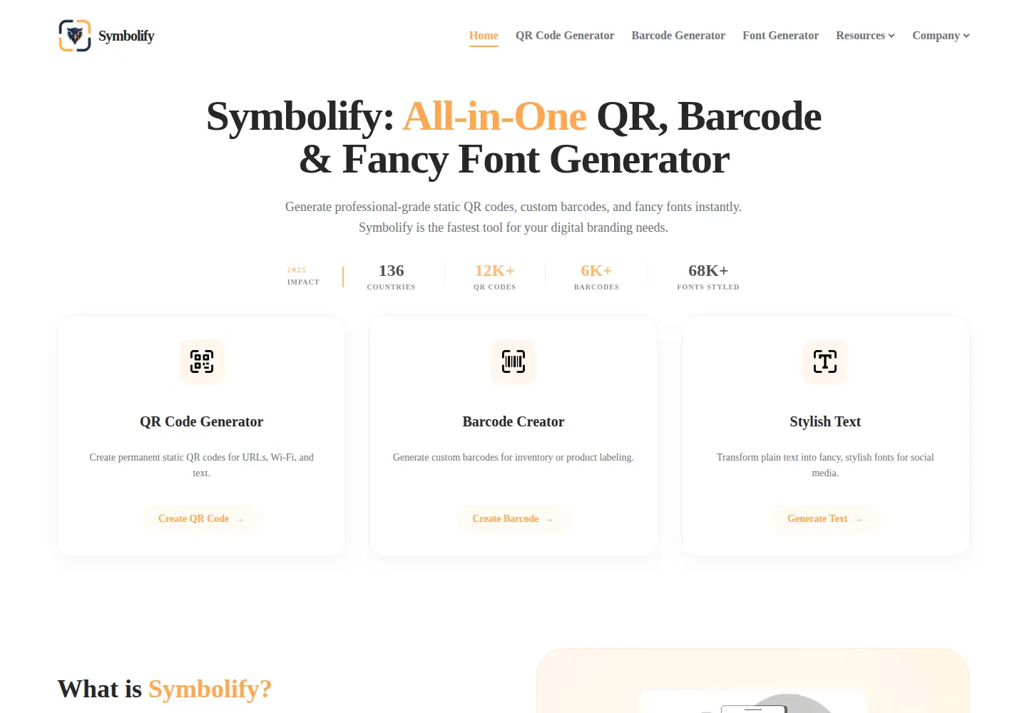 Captured homepage of symbolify.me in the current scan