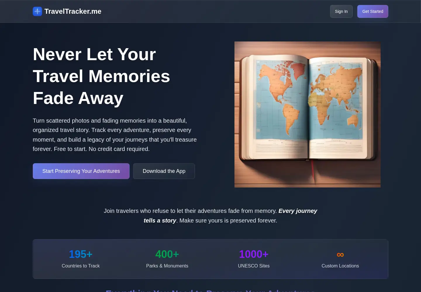 Captured homepage of traveltracker.me in the current scan