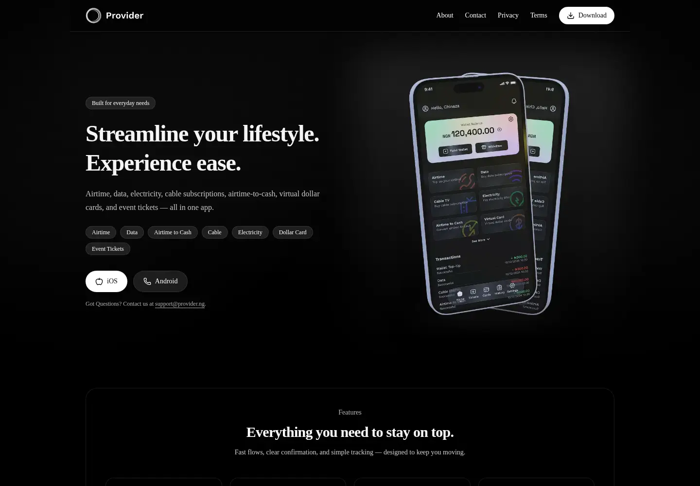 Screenshot of provider.ng