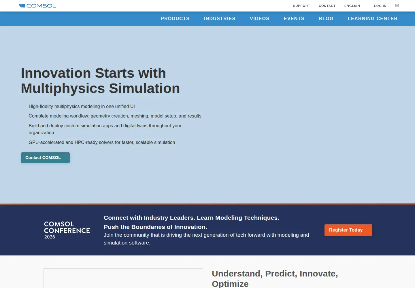 Screenshot of comsol.com
