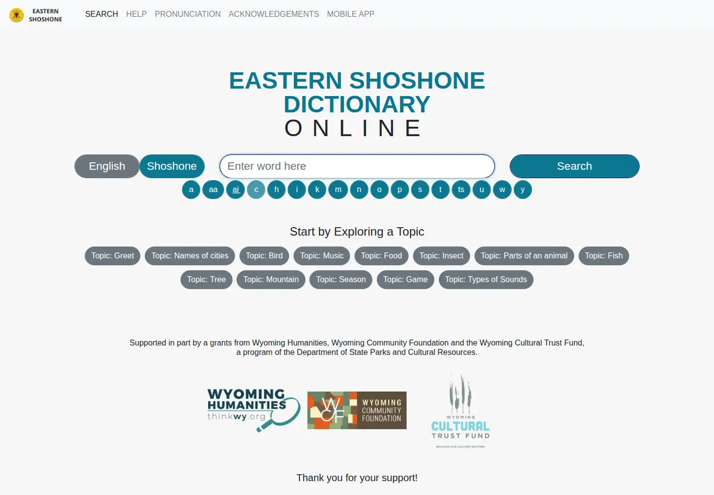 Captured homepage of speakshoshone.org in the current scan
