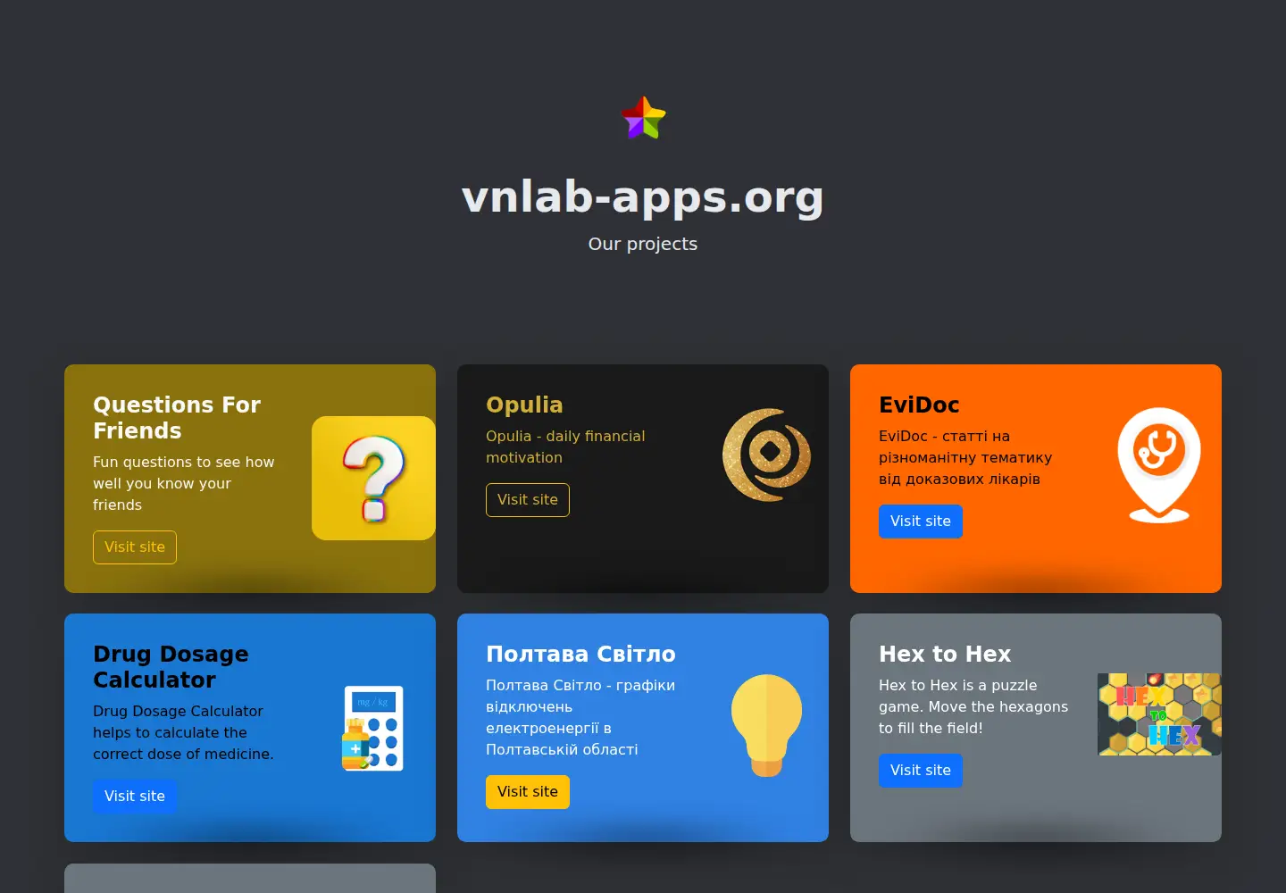 Captured homepage of vnlab-apps.org in the current scan