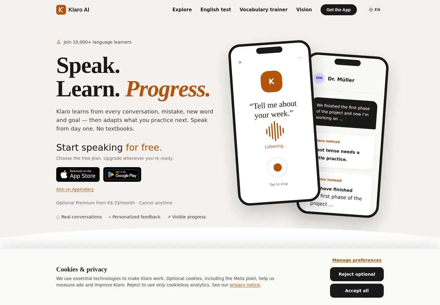 Screenshot of klaro.talk