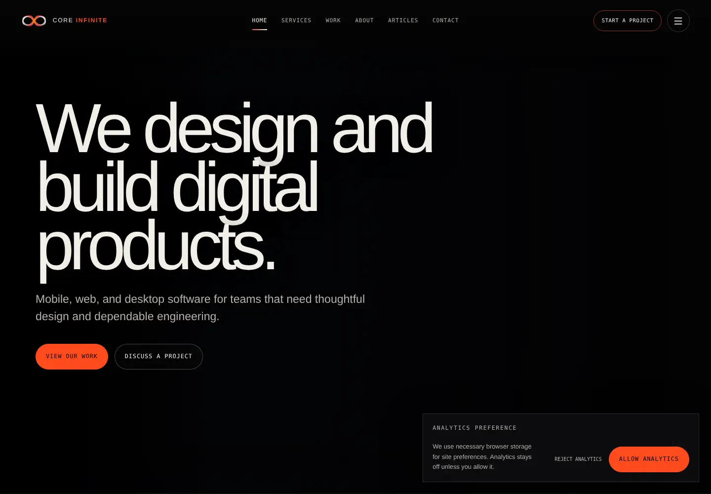 Captured homepage of coreinfinite.tech in the current scan