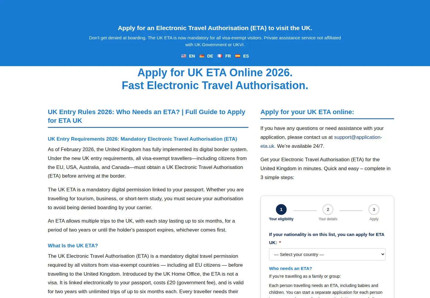 Screenshot of application-eta.uk