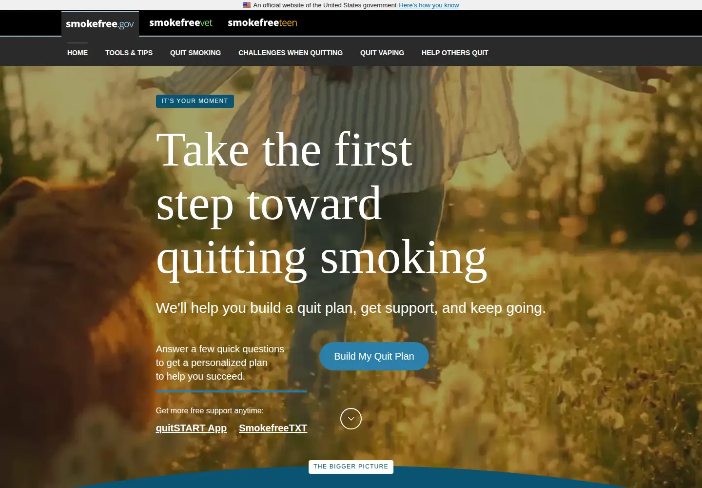 Screenshot of smokefree.gov