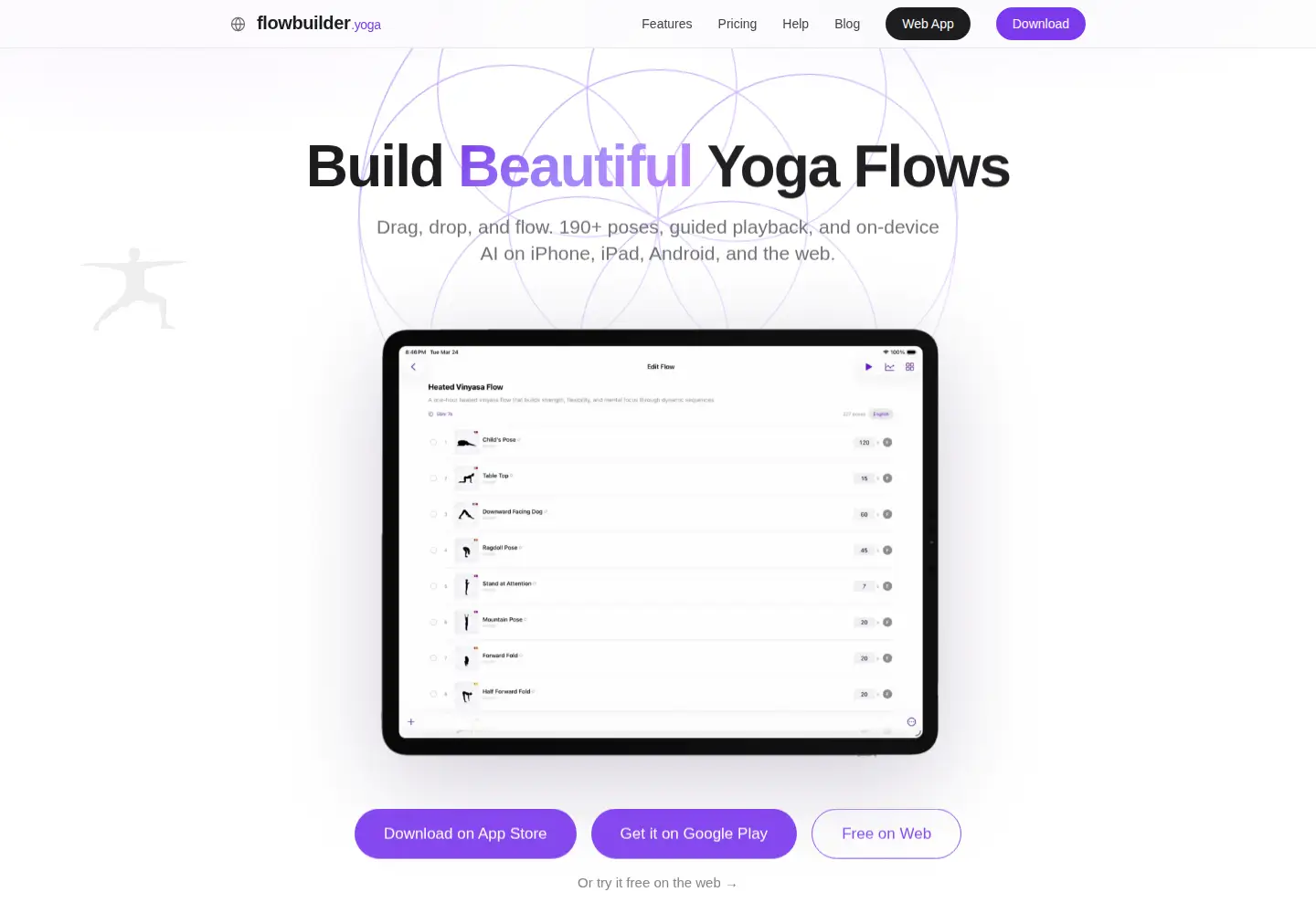 Captured homepage of flowbuilder.yoga in the current scan