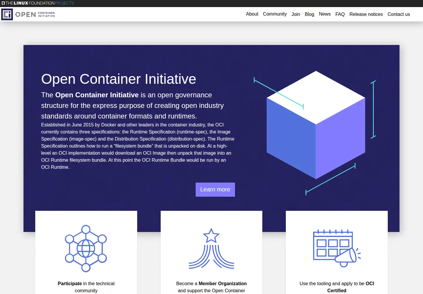 Screenshot of opencontainers.org