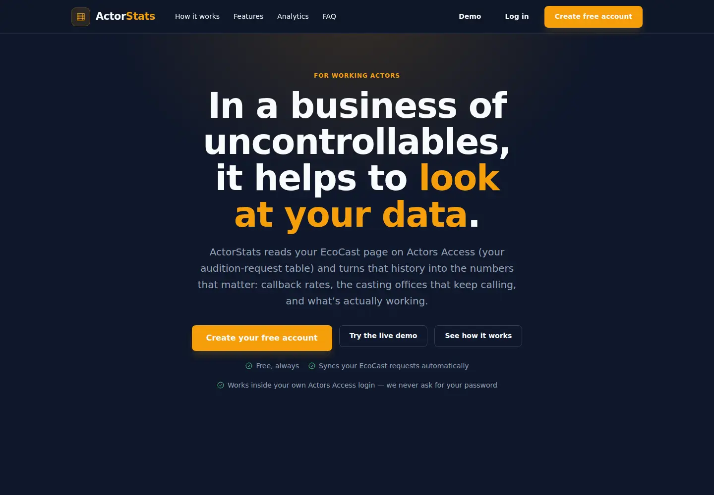 Captured homepage of actorstats.app in the current scan