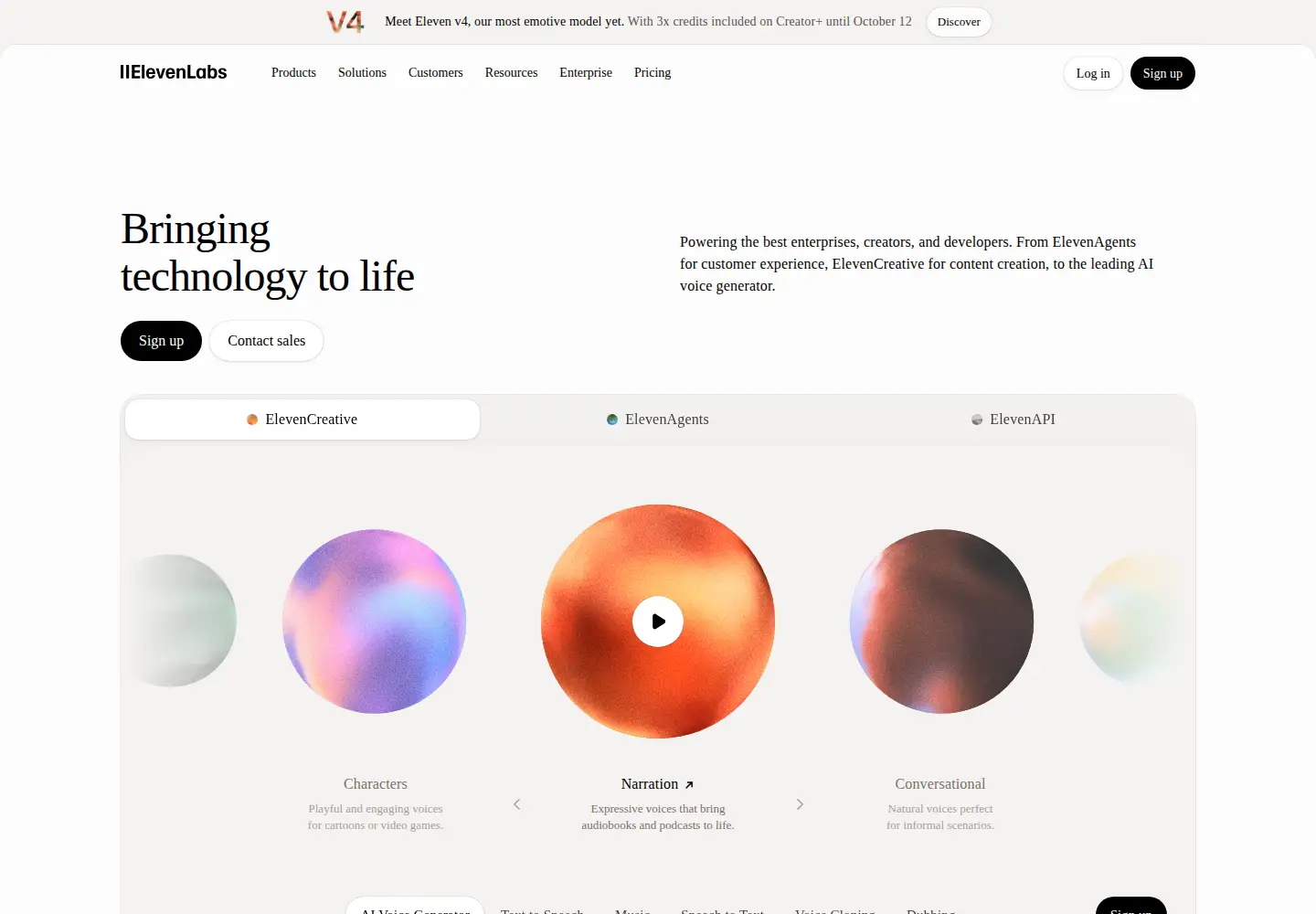 Screenshot of elevenlabs.io