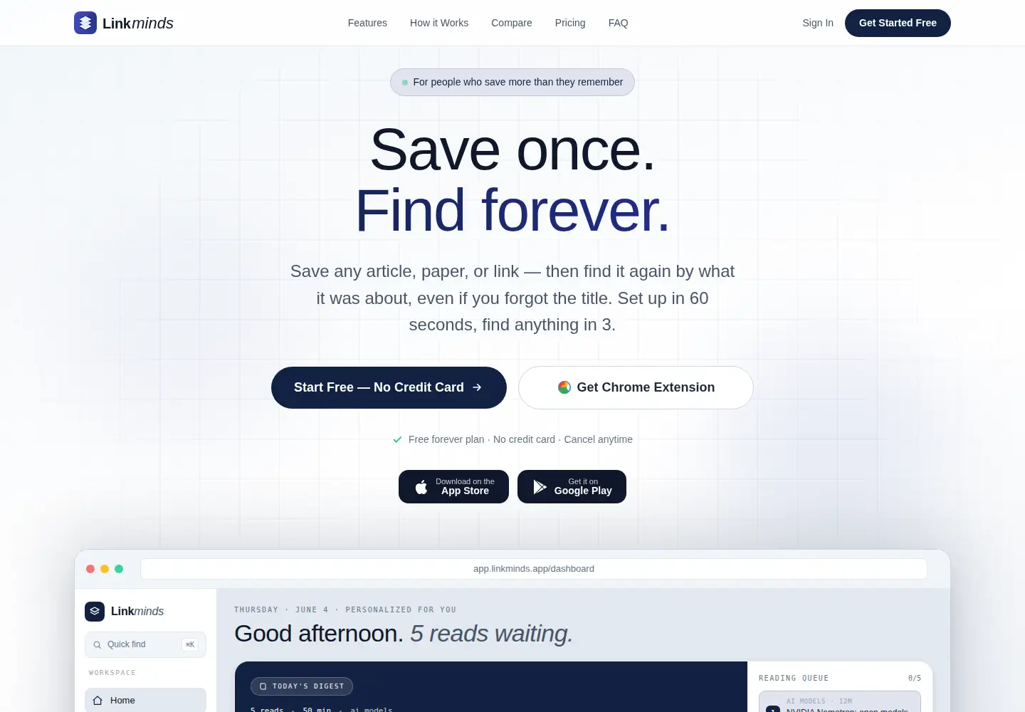 Captured homepage of linkminds.app in the current scan