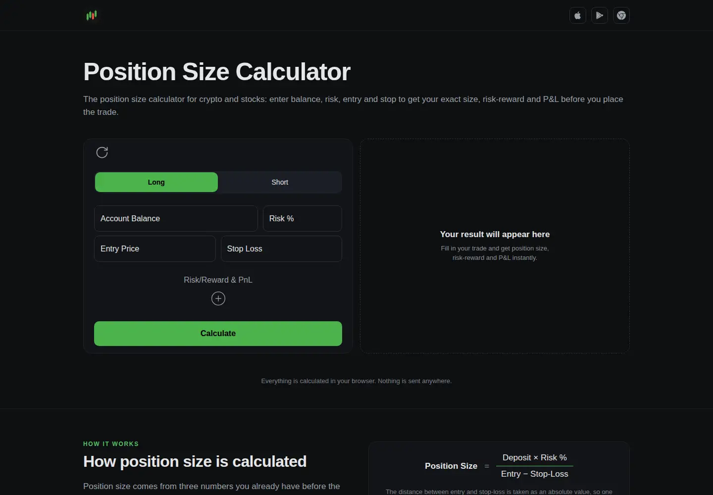Screenshot of positionsizecalc.app