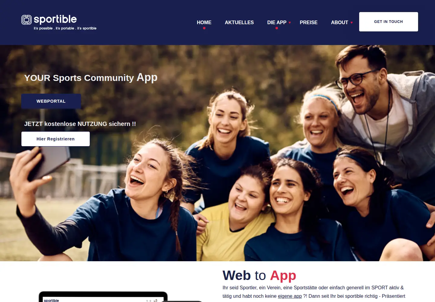Captured homepage of sportible.app in the current scan