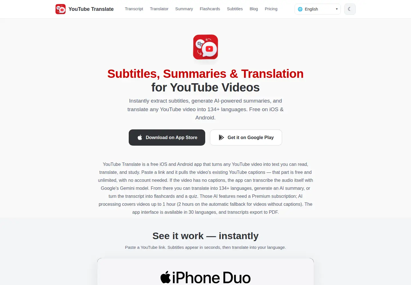 Screenshot of youtubetranslate.app