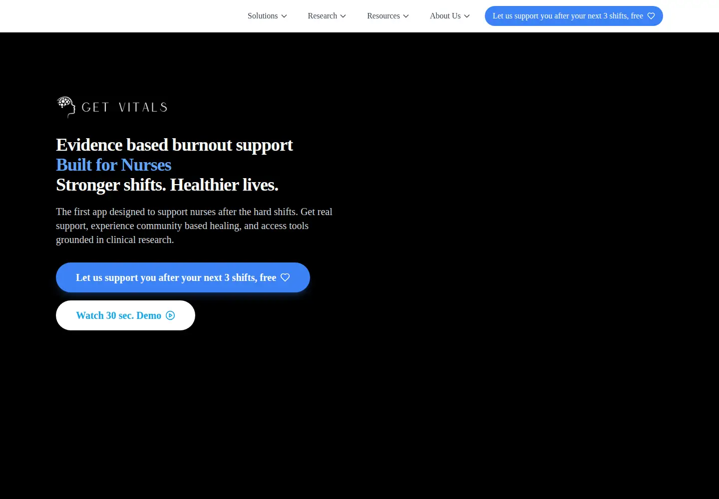 Captured homepage of getvitals.care in the current scan