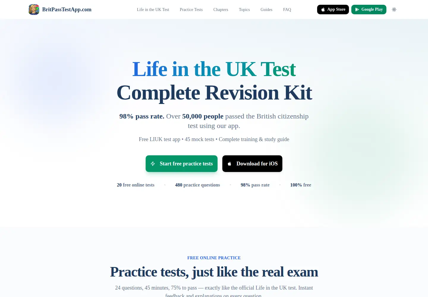 Screenshot of britpasstestapp.com
