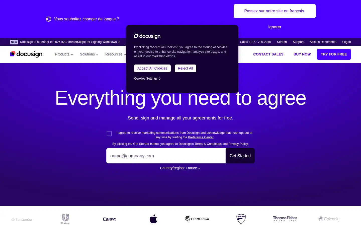 Screenshot of docusign.com