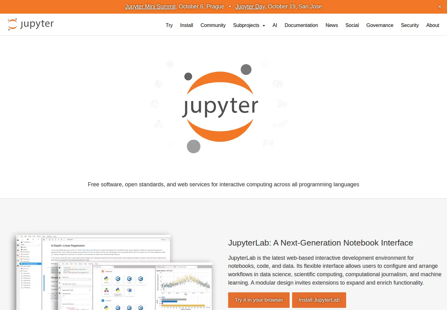 Screenshot of jupyter.org