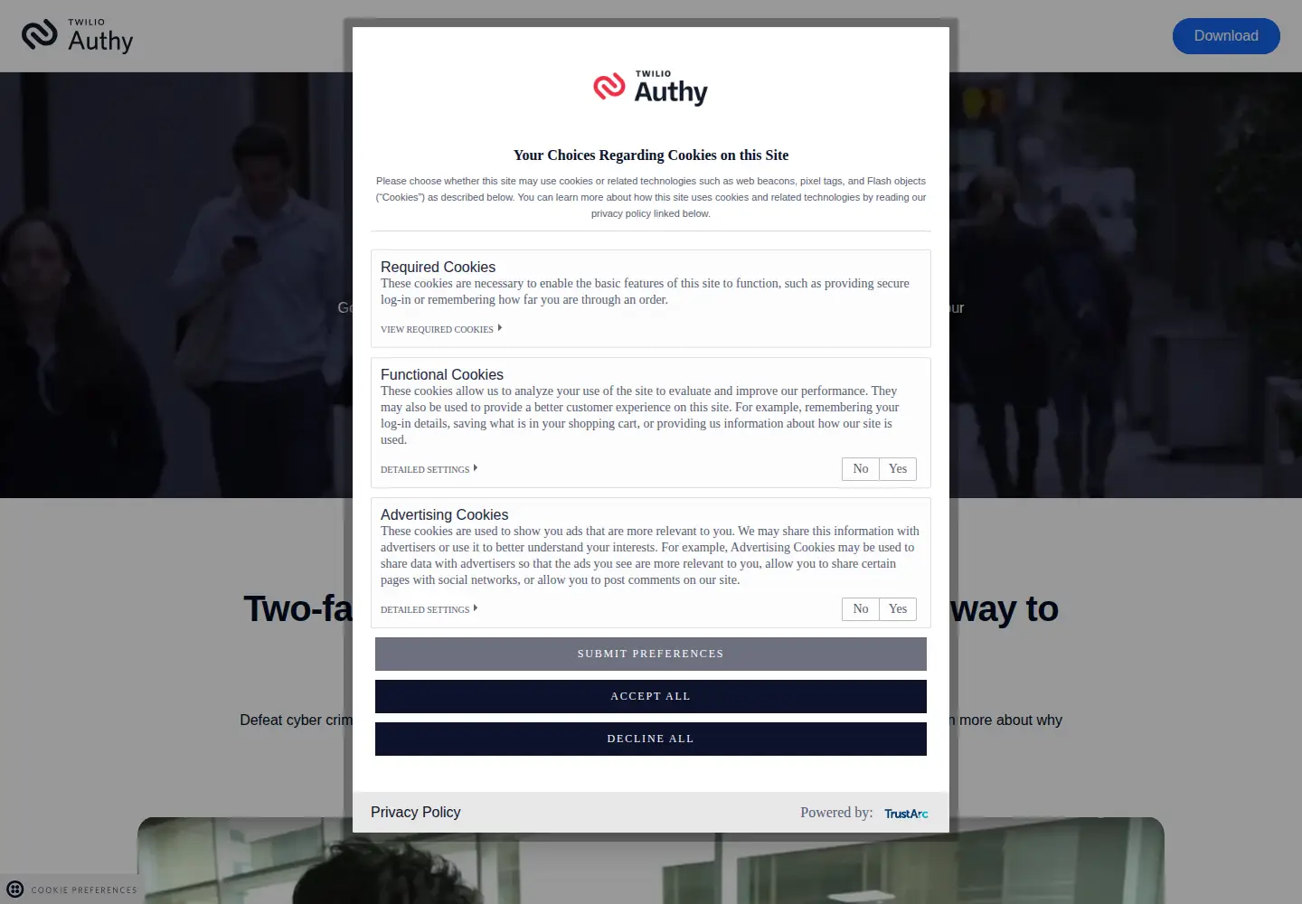 Screenshot of authy.com
