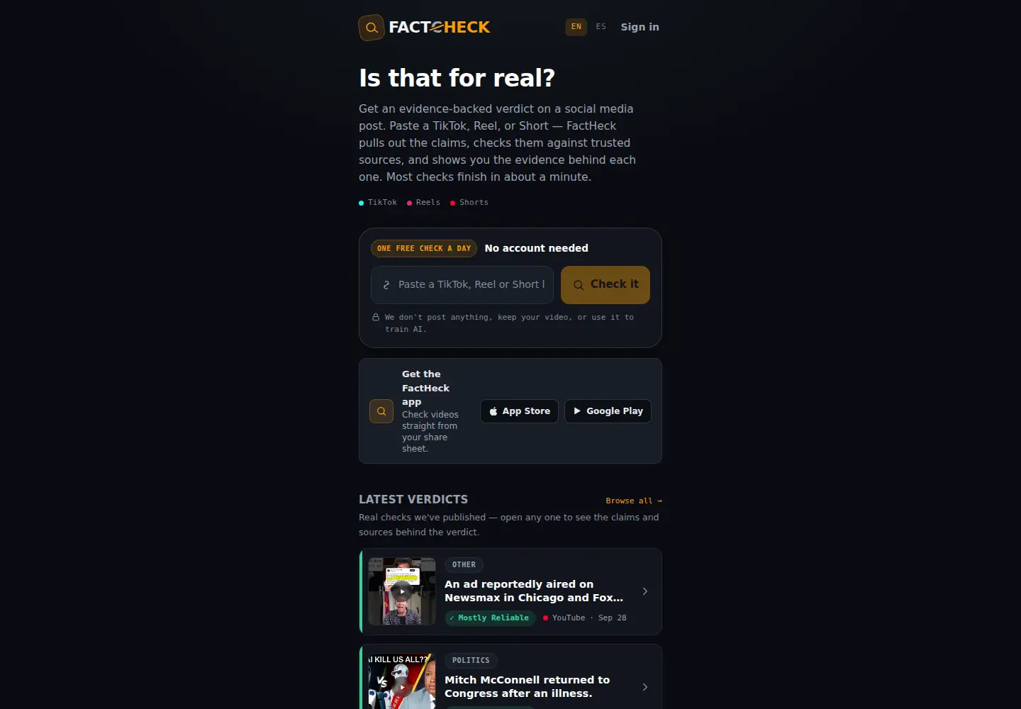 Screenshot of factheck.com