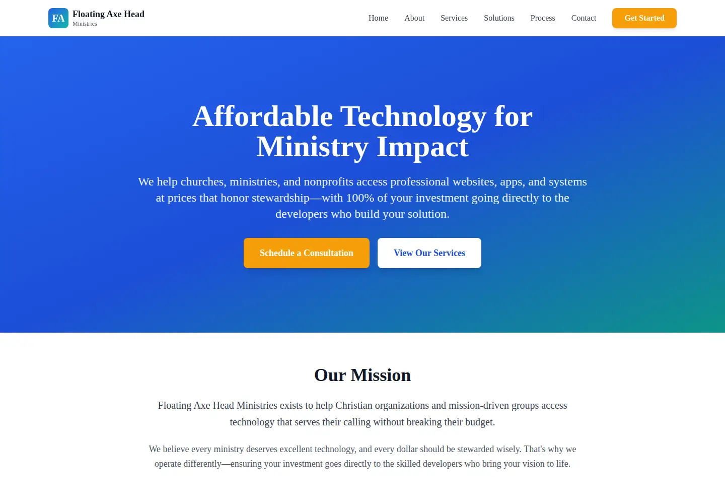 Screenshot of floatingaxeheadministries.com