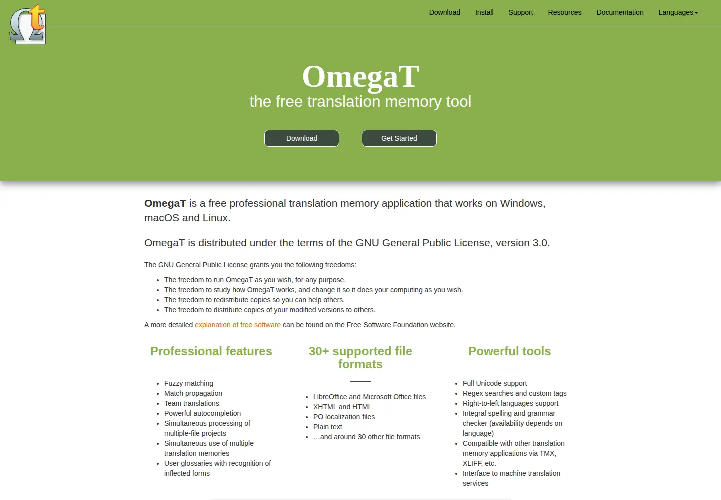 Screenshot of omegat.org