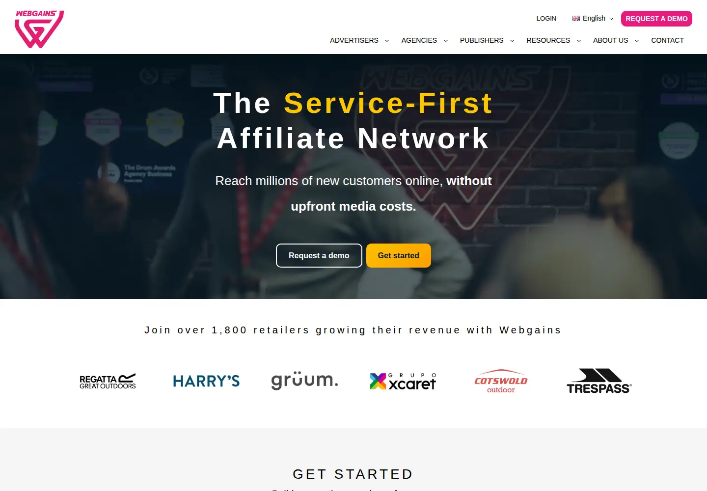 Screenshot of webgains.com