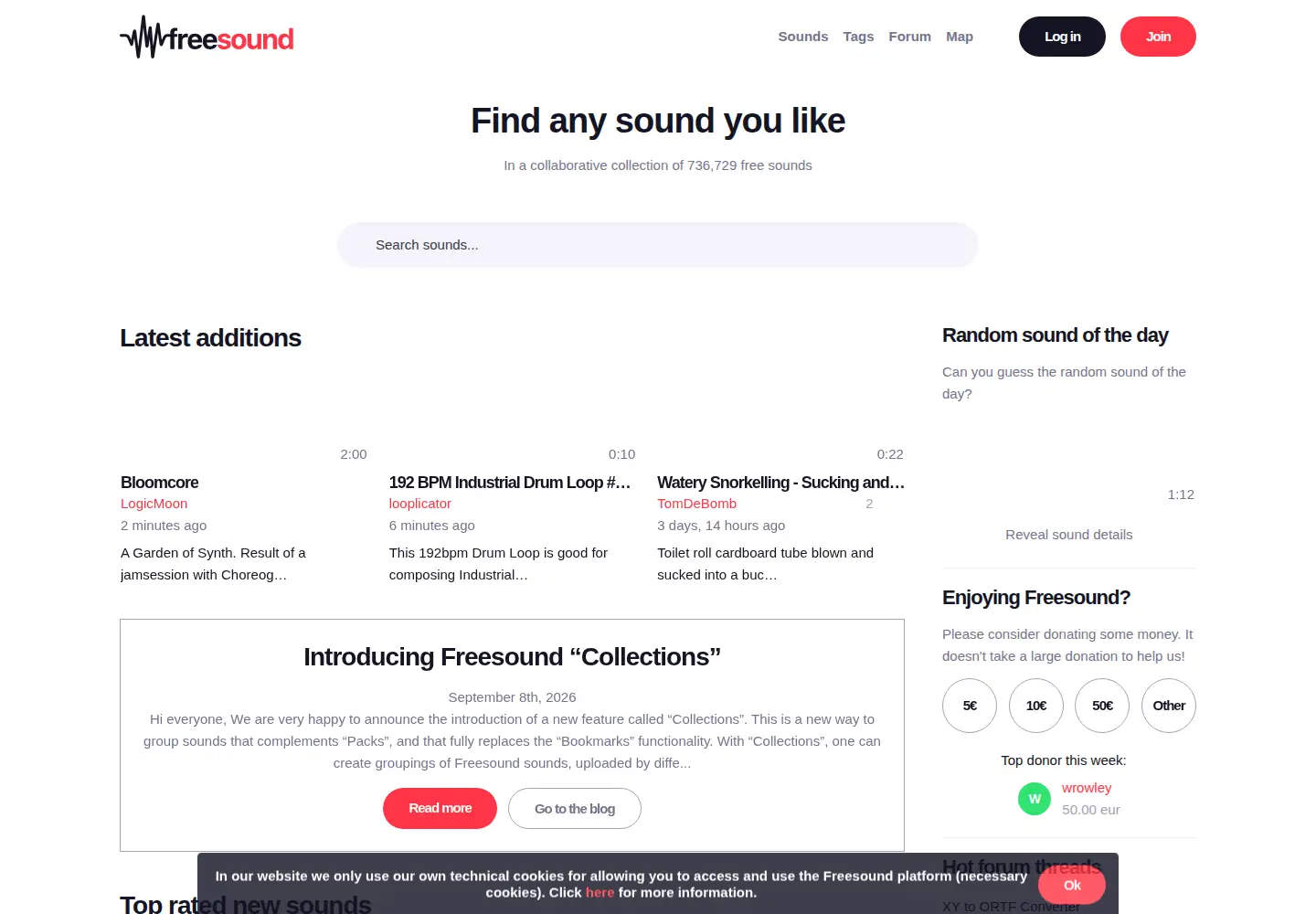 Screenshot of freesound.org