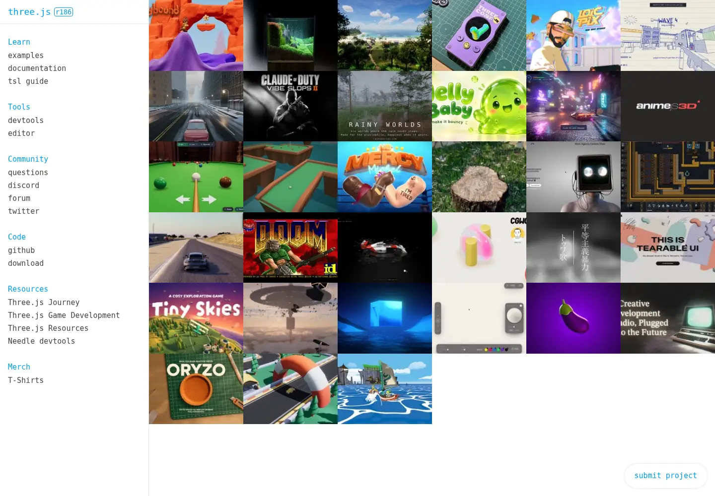 Captured homepage of threejs.org in the current scan