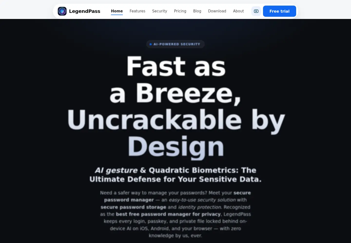 Captured homepage of legendpassword.com in the current scan